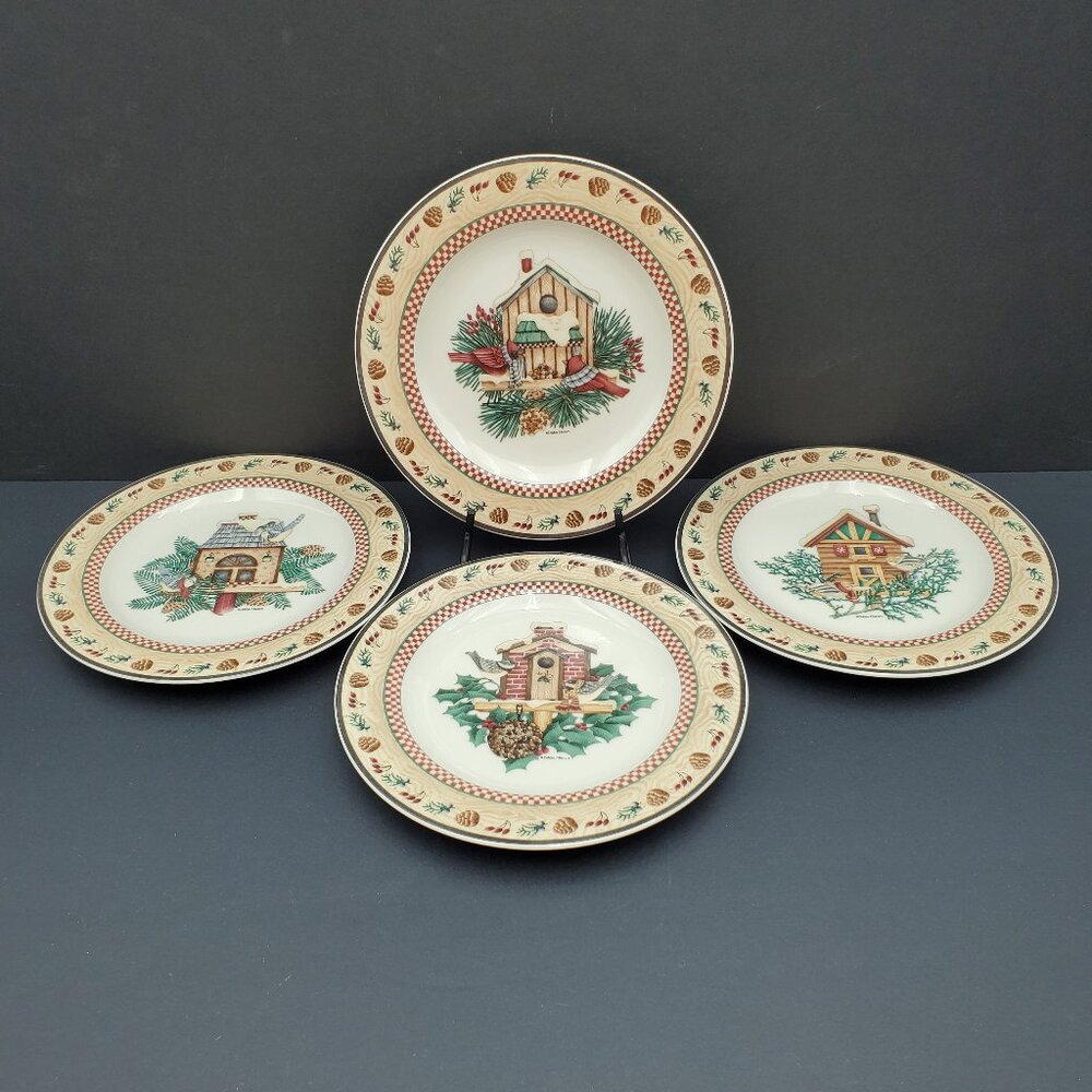 Sakura Winter Birds Salad Plates Debbie Mumm Birdhouse Dessert Plates